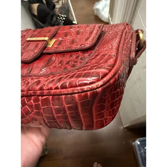 Brahmin Red Embossed Croc Leather Shoulder Mini Bag Purse Gold Hardware - Picture 9 of 12